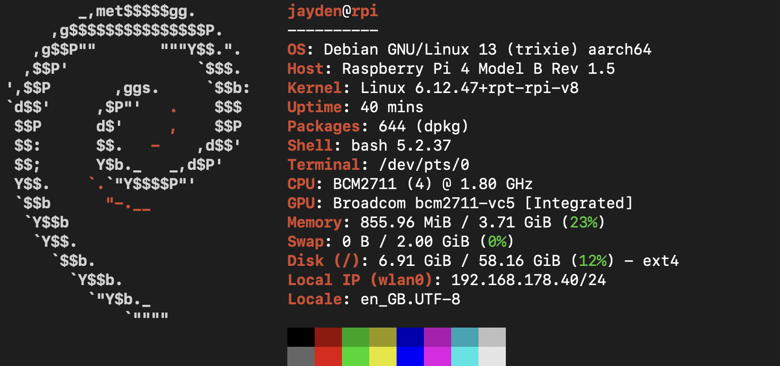 fastfetch resultaat van de server